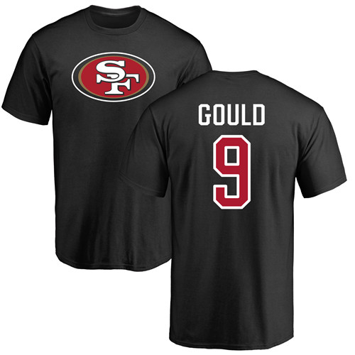 Men San Francisco 49ers Black Robbie Gould Name and Number Logo #9 NFL T Shirt->san francisco 49ers->NFL Jersey